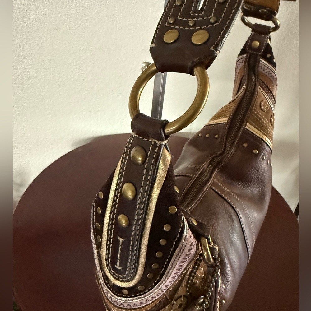 Rare Vintage Coach Boho Chic Brown Studded Leather Hobo Bag EUC - Picture 5 of 17